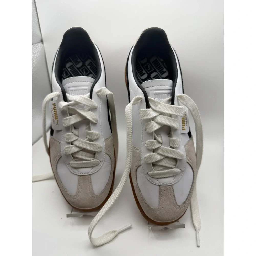 Puma Palermo Mens White Black Gum Low Top Suede Leather Sneakers size 6